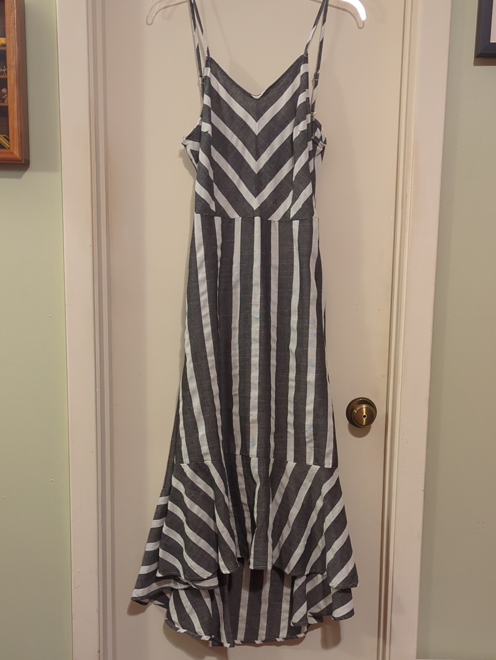 Cozy Casual Gray and White Striped High-Low Maxi Dress